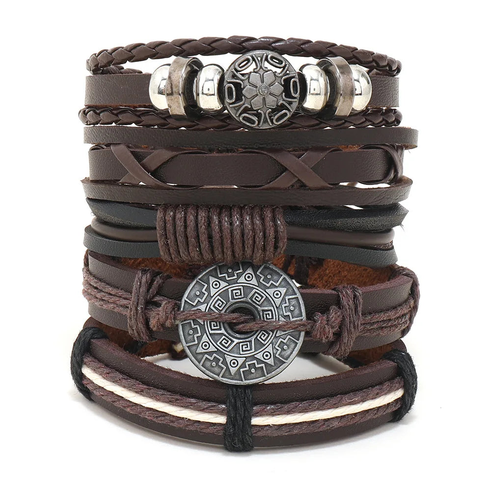 1 Fashion Bracelet Viking Bracelet For Men Hand Bracelets Woven Skull Hand Jewelry Adjustable Leather Set Bracelet