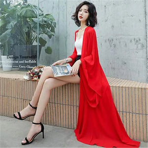 Summer Sun Protection Clothing Women Long Chiffon Cardigan Solid Color Ladies Shawl Female Cardigans Women Loose Thin Coats