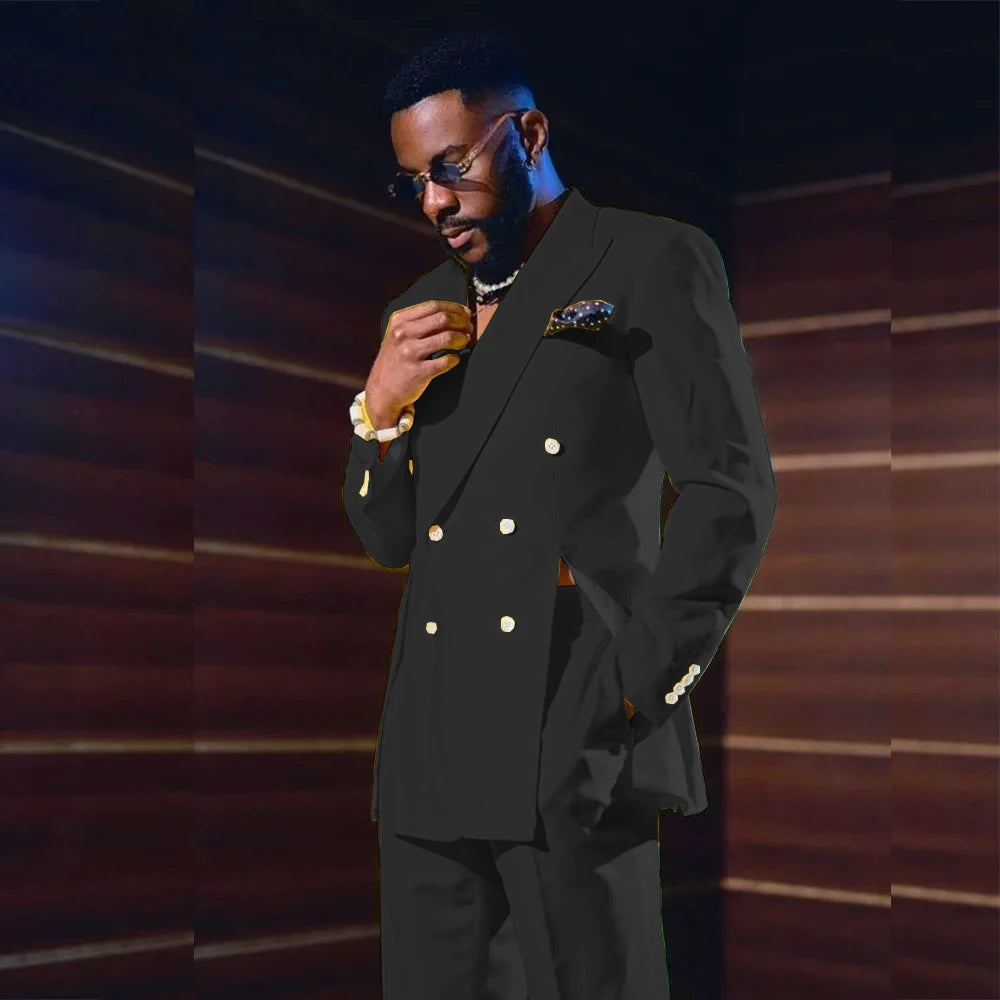 Fashion Men's Suits Special Style Double Breasted Peaked Lapel Luxury Blazer 2 Piece Jacket Pants Chic Blazer Customized