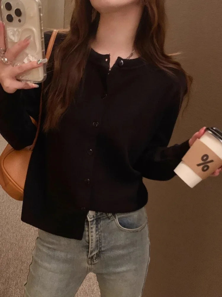 Cardigan Sweater Casual Warm Spring Summer Women O-neck Long Sleeve Single Breasted Slim Fashion