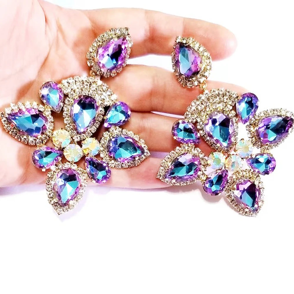 Large Drop Rhinestone Dangle Earrings Accessories Colorful Crystal Earrings