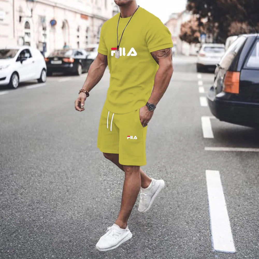 Summer Casual Men's Short Sleeve Set, Two Piece T-shirt + Shorts  Pattern Men's Street Wear, US sizes clothes