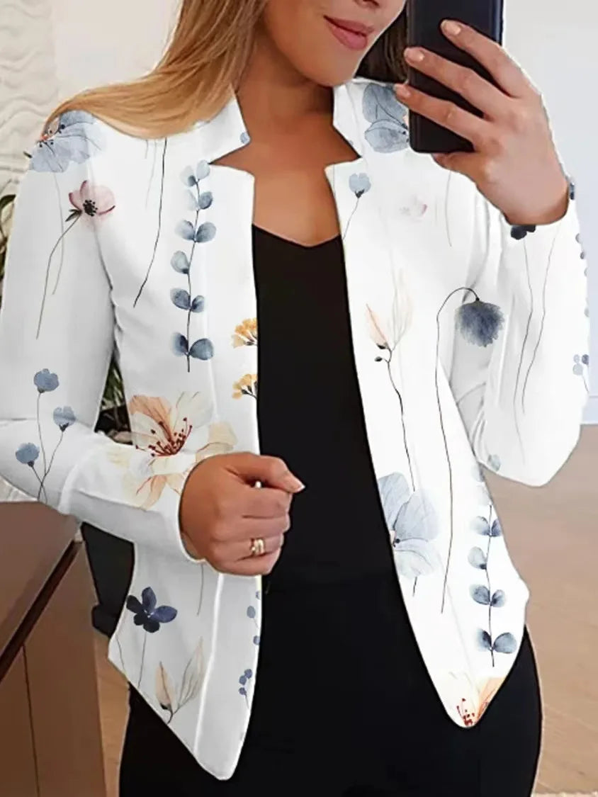 **Printed blazer with high collar for women, long sleeve jackets, slim fit, casual tailored blazers, office jackets.**