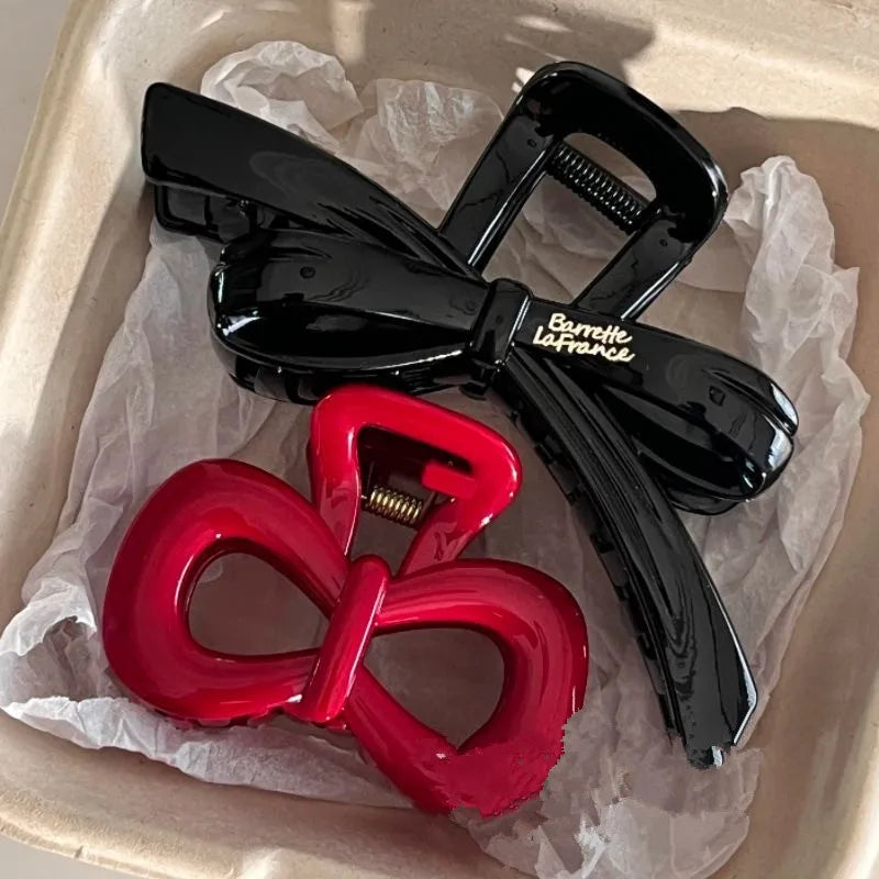 2Pcs/set Vintage Blue Polka Dot Red Bow Hair Clip Shark Claw Clamp Hairpin Barrette Accessory For Women