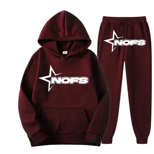 Trendy Kangaroo Pocket Hoodie And Sweatpants 2 Piece Set For Man Casual Letter Printed Outfits  Elastic Waist Pants Suit
