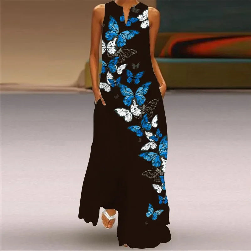 6 Patterns to choose from Sleeveless Exaggerated Large Print Dress Women Casual Vest Maxi Dresses Summer Bohemian Seaside Dress