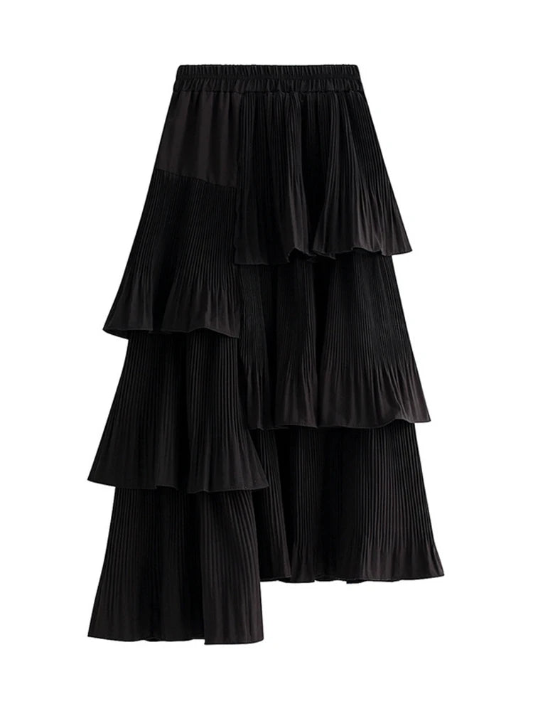 Asymmetric Pleated Medium And Long Ruffle Irregular Skirt