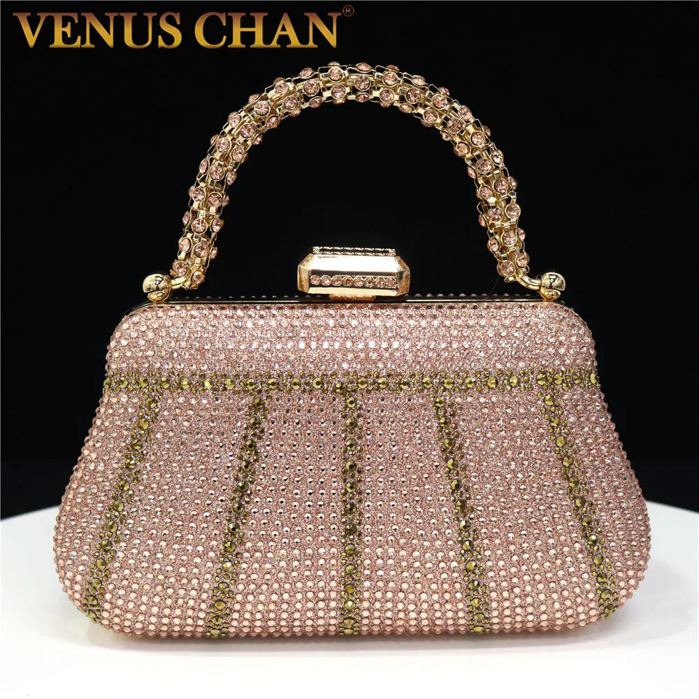 Popular In Exquisite Evening Bags With Diamond Design Fashion Handle Clutch Rhinestone Embellished Long Chain Bag