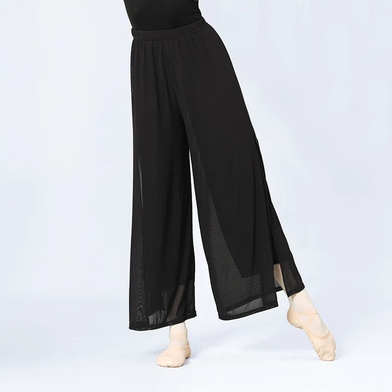 Sport Pants Fitness Yoga Pants Wide Leg Pants Double Layers Mesh Running Dance Pants Adult Long Pants