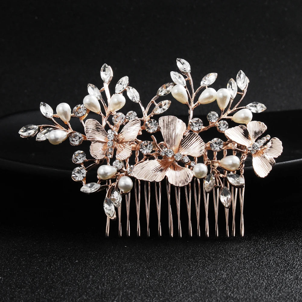 Golden Luxury Pearl Hair Comb Classic Jewelry Crystal Side Bangs Hair Clip For Women Elegant Headpieces