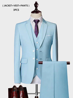 ( Jacket +Vest+ Pants ) Luxury Men's High-end Brand Solid Color Business Office Suit 3Pcs & 2Pcs Groom Wedding Party Suit Tuxedo
