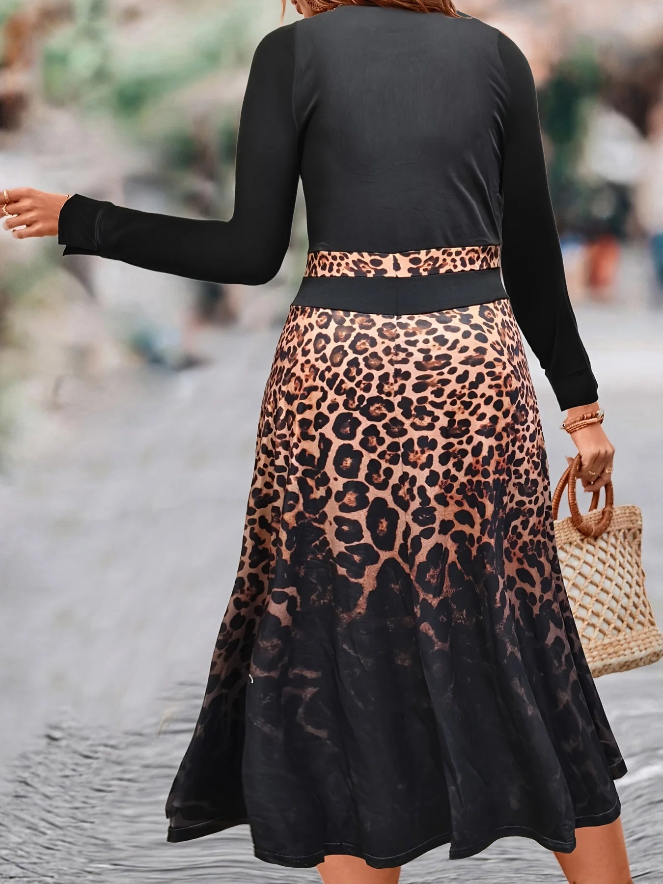 Leopard print Long Sleeve Dress Belted