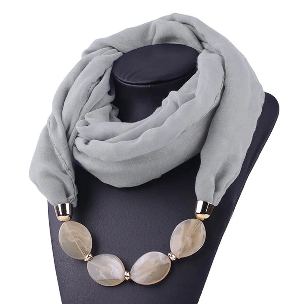 Elegant Women Necklace Scarf with Ethnic Style Pendant Soft Cotton Linen Design for Versatile Fashion Accessory
