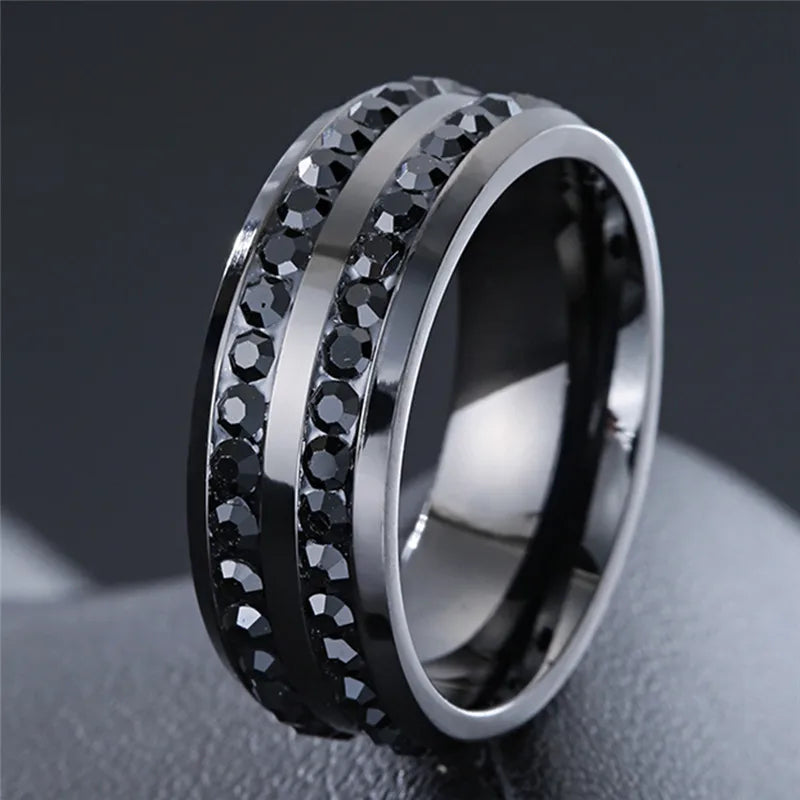 ZORCVENS Trendy Stainless Steel Crystal Zircon Rings For Men Wedding Jewelry Accessories Gift Fashion Men Rings