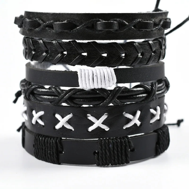 1 Fashion Bracelet Viking Bracelet For Men Hand Bracelets Woven Skull Hand Jewelry Adjustable Leather Set Bracelet