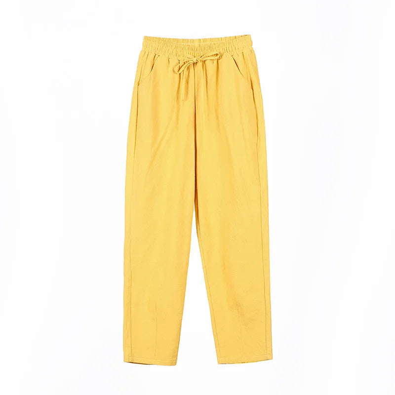 Ankle Length Casual Elastic Waist Harem Thin Cotton Linen Trousers