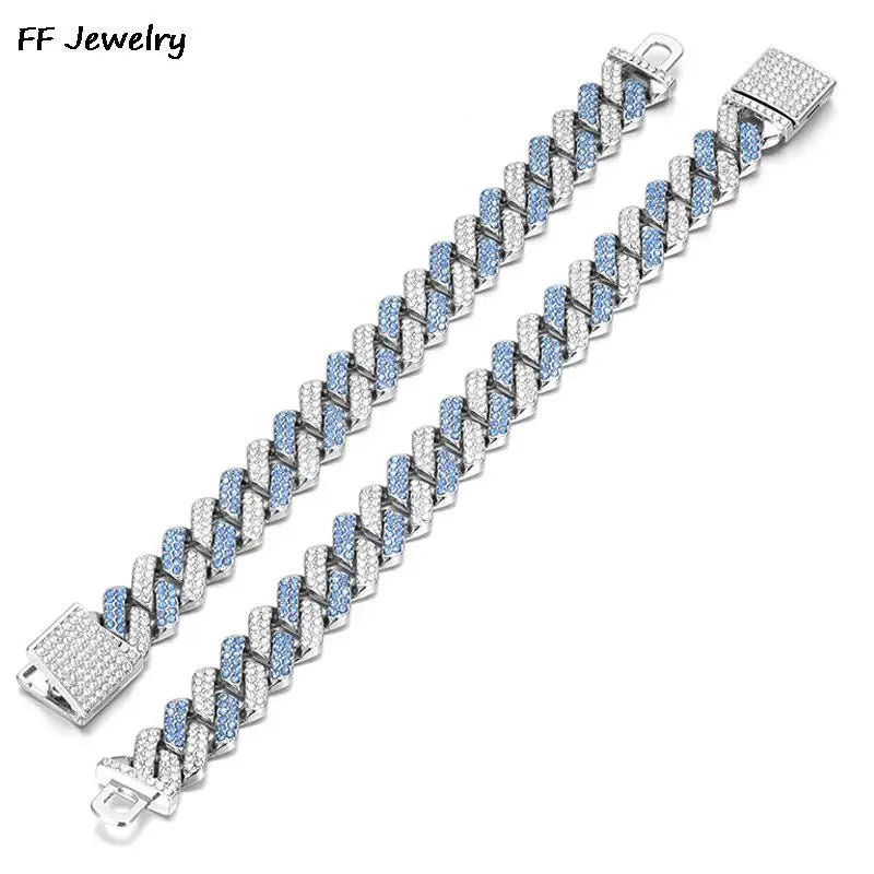 14mm Crystal Miami Iced Out Cuban Link Chain Bracelet For Men&Women Full Rhinestones Charms Jewelry Chain
