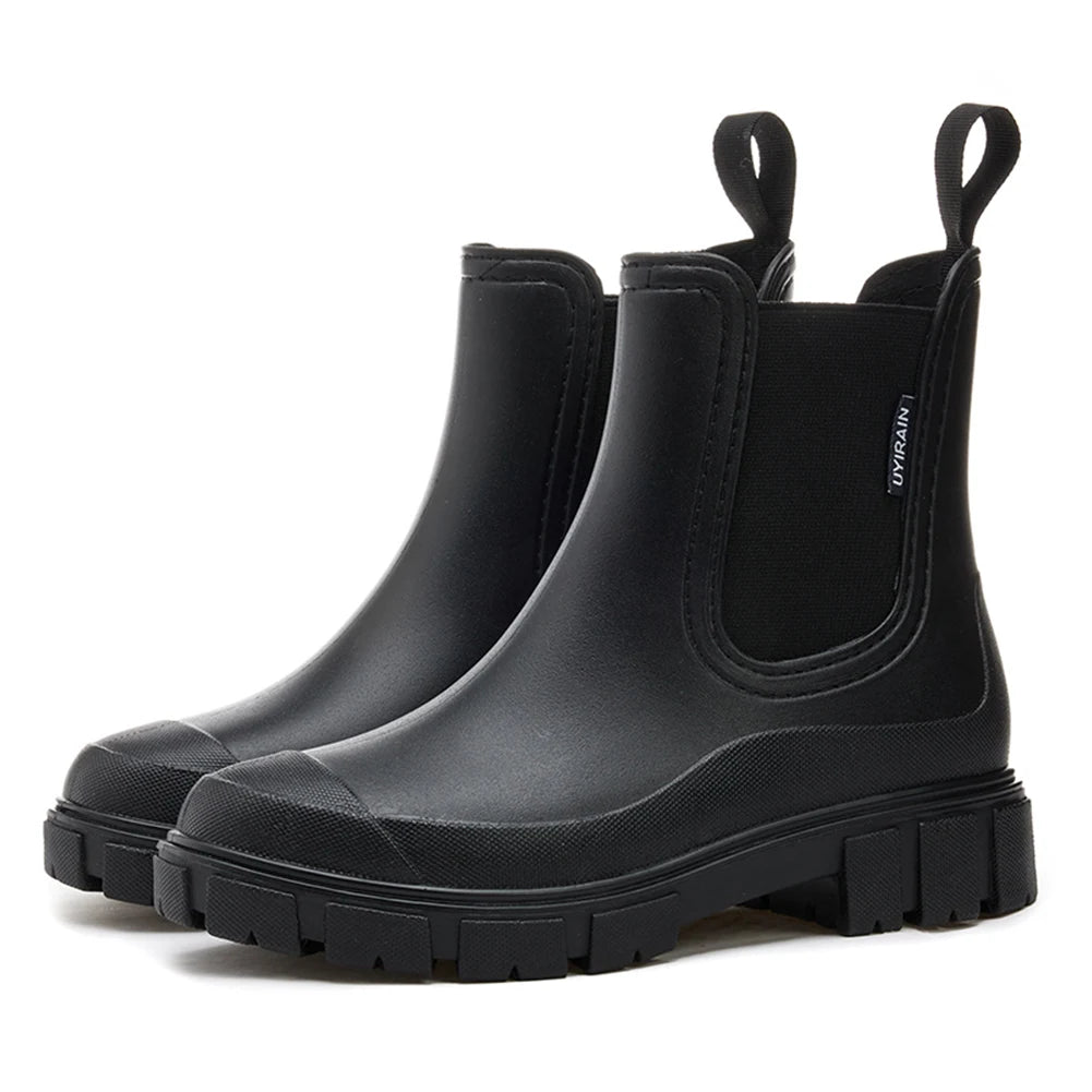 Waterproof Wellington Boots Thick Sole Short Boots Non-Slip Fashion Rain Boots Breathable Wide Toe