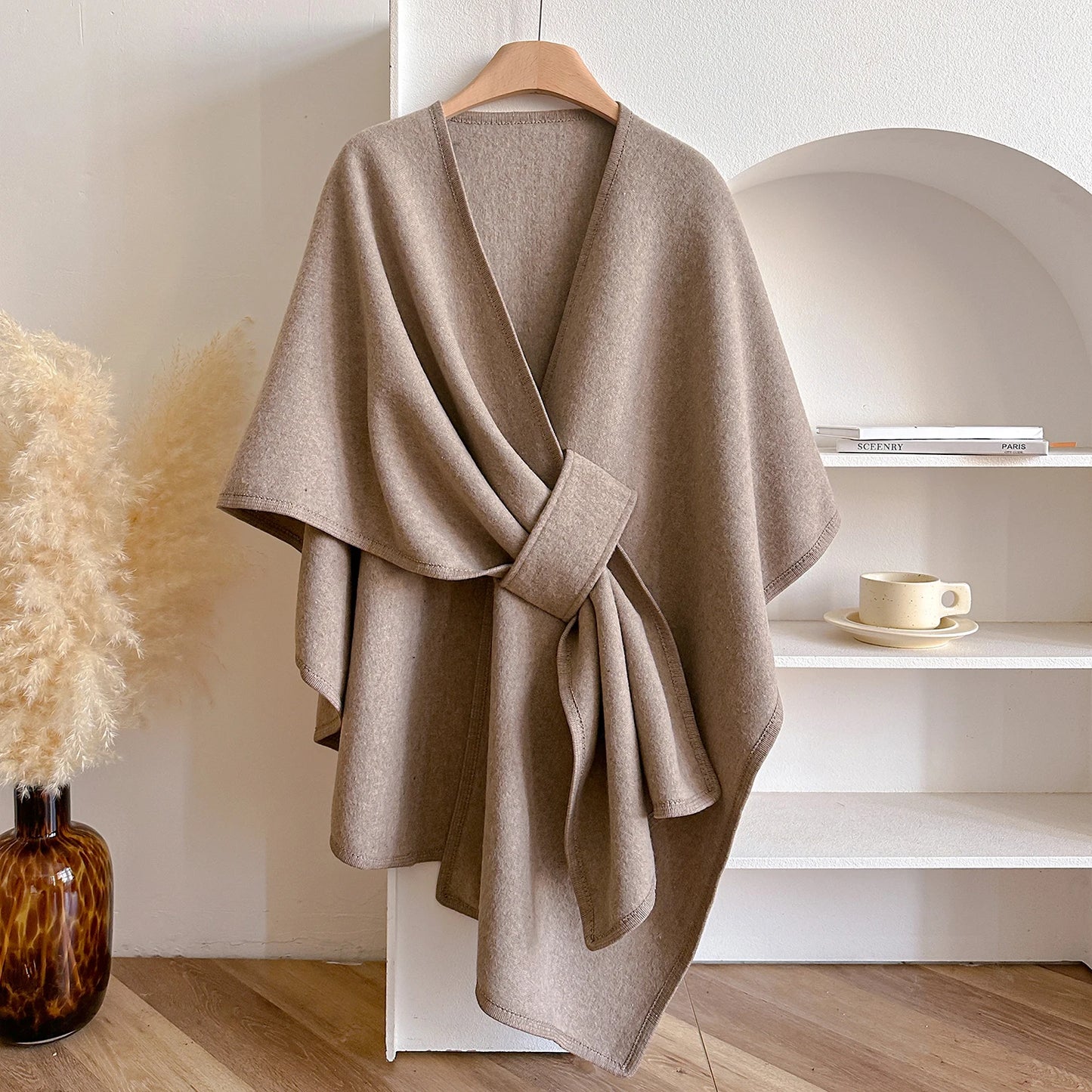 Women's Poncho Winter Warm Shawl Double Sided Designer Thickening Blanket Luxury Scarf Female Cloak Cashmere Pashmina