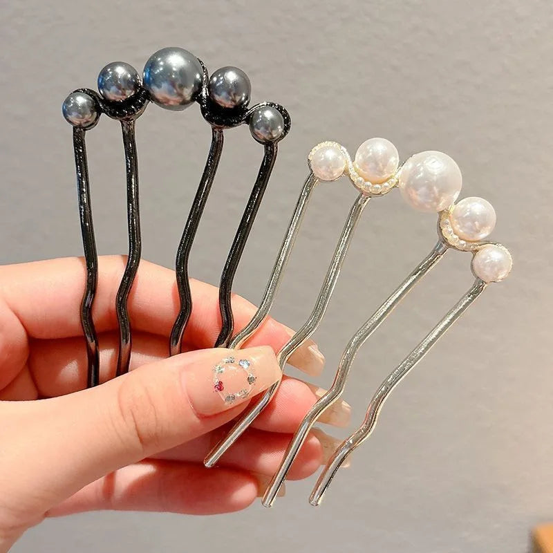 Fashion Metal U-Shaped Hair Fork Stick for Women Girls Simple Pearl Hair Clip Pins Bun Maker Hairstyle Tools Hair Accessories