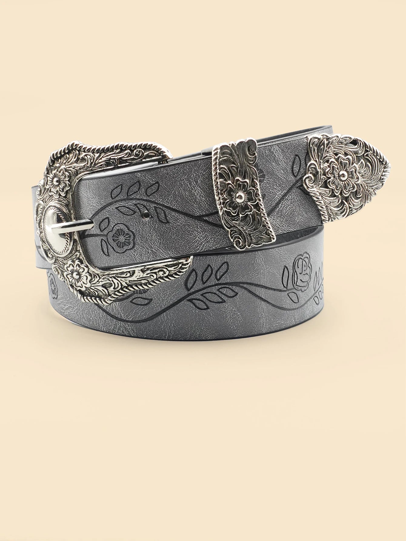 Western Style Printed Solid Color Pu Belt Buckle, Retro Casual Women's Belt, Classic Jeans Decorative Belt