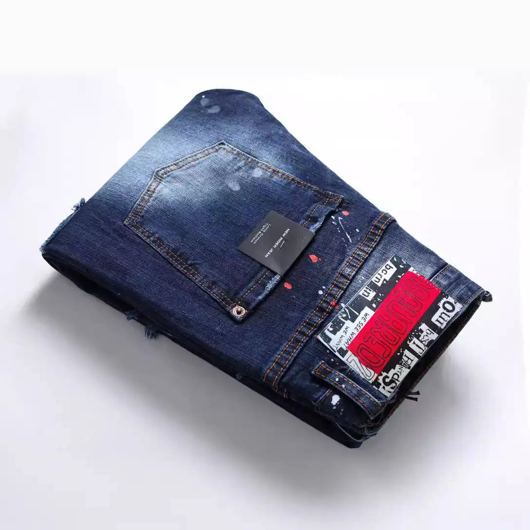 Cowboy Beggar Edition Tie Dye Fabric Composite  Pants Fashion Street Personality Small Straight Tube