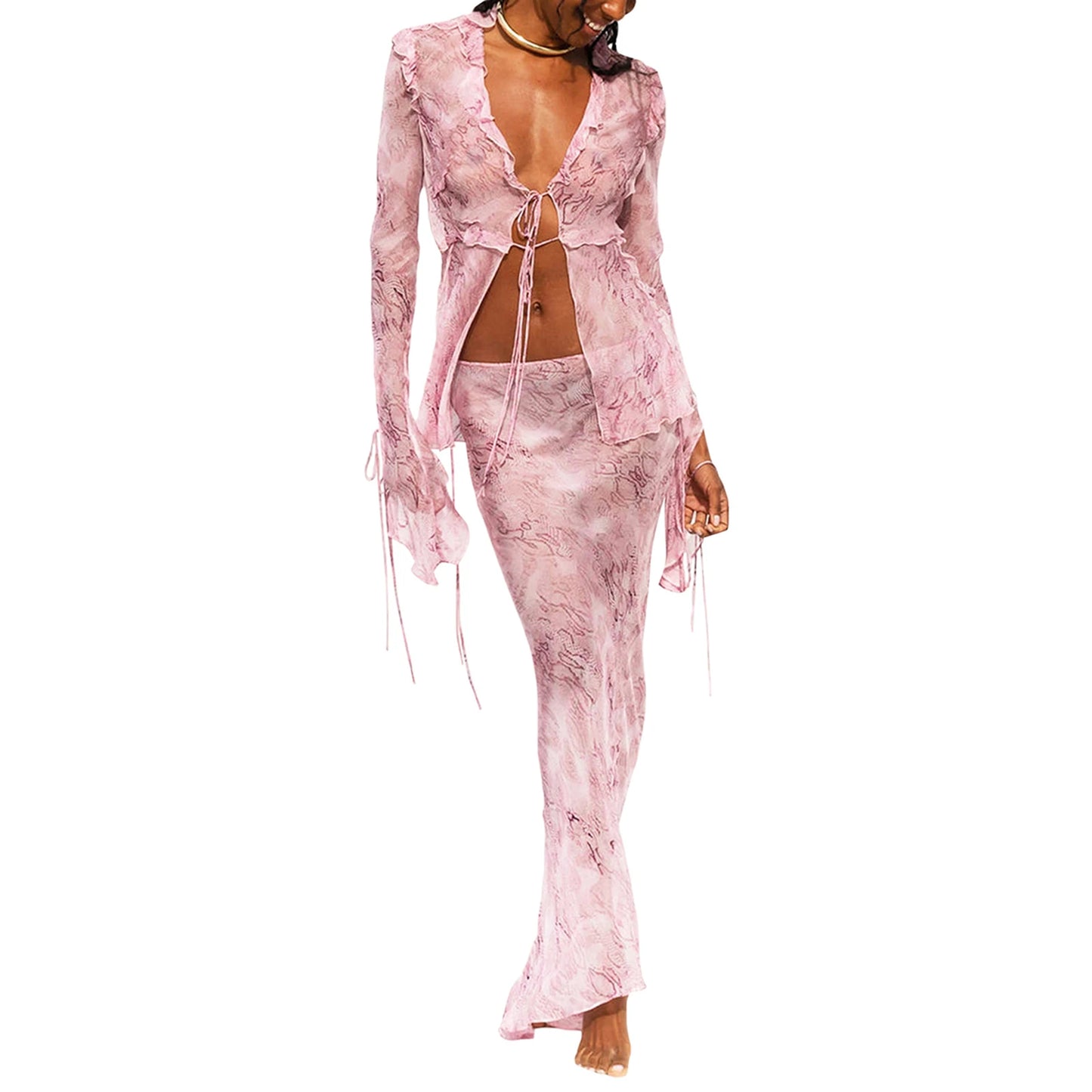 Women s Floral Print  Crop Top and High Waist Maxi Skirt Set for Summer Beach Vacation Outfits