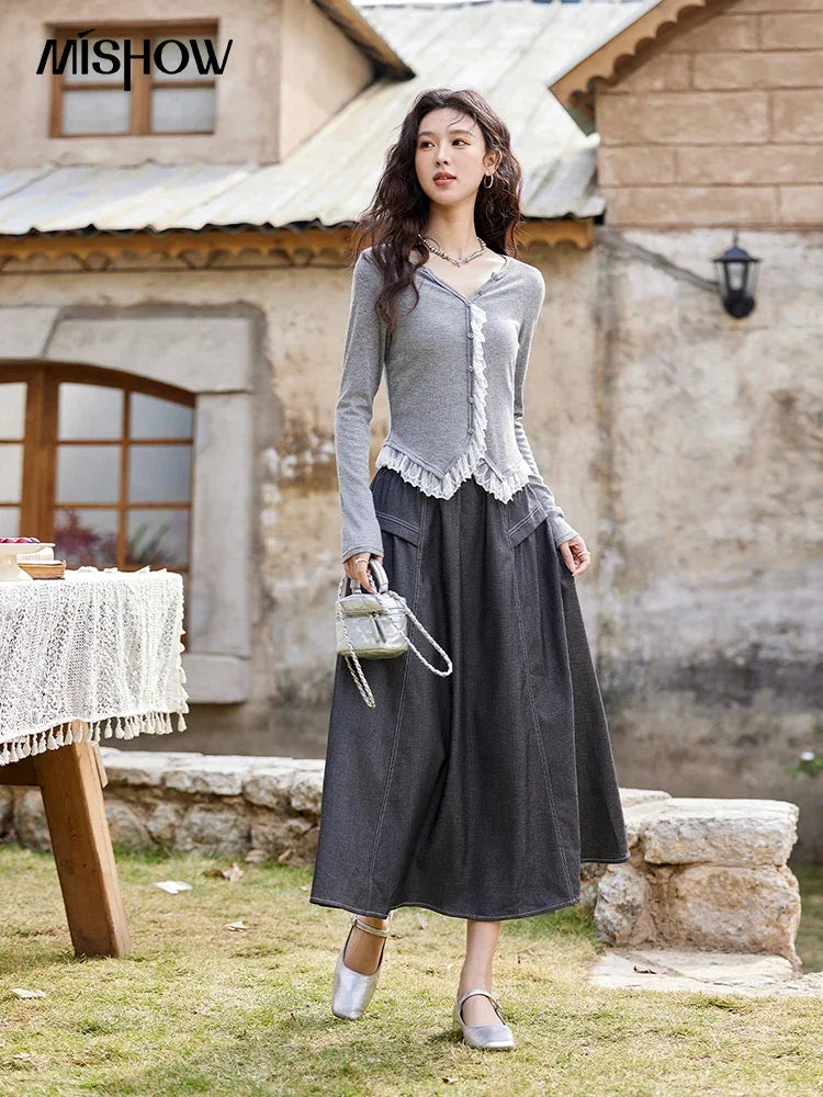 High Waisted A-line  Loose Casual  Skirt
