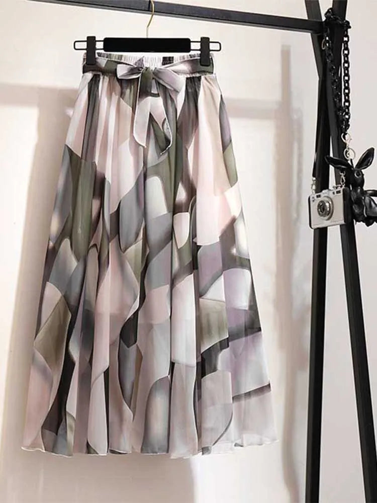 Chiffon Sun School High Waist Midi Skirt