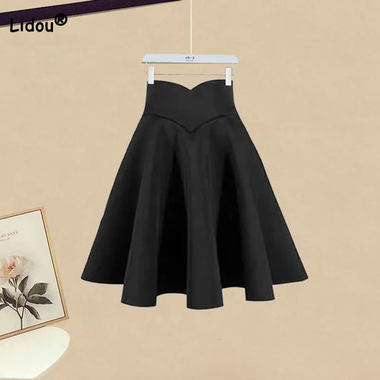 High Waist Solid Color Skirt  Loose Ruffles