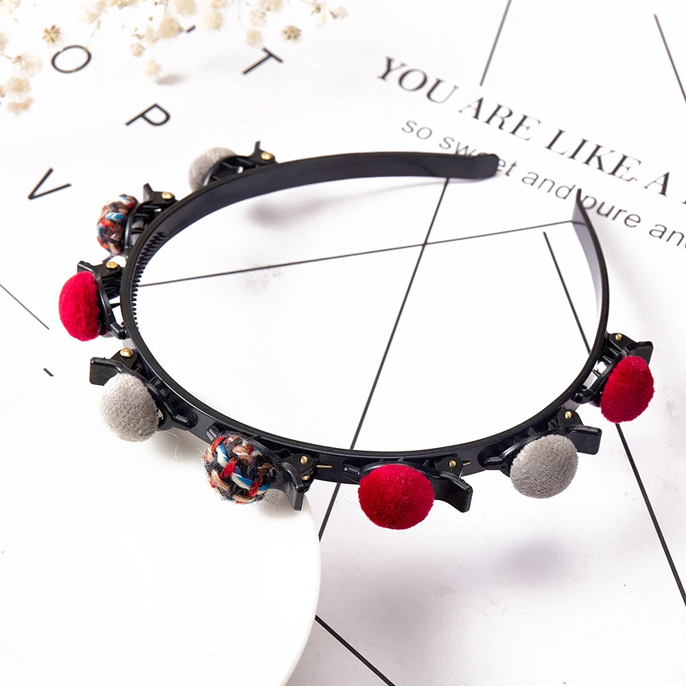 Double Layer Bands Clip Hairbands Fashion Plastic Braided Headband Knitting Women's Headwear Hair Accessories Pearl