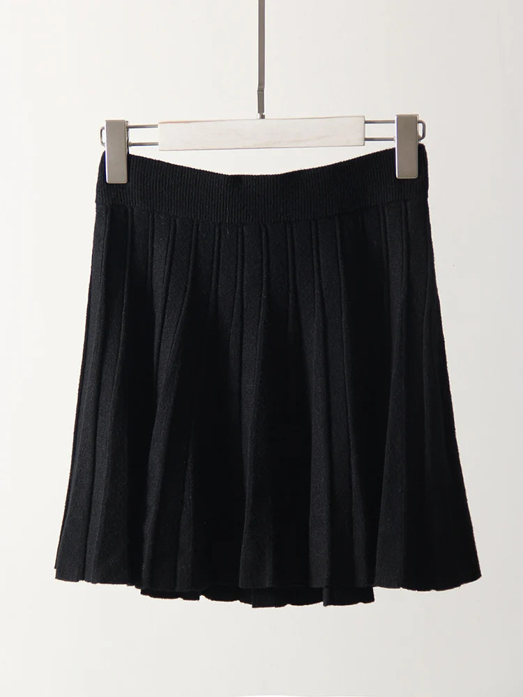 Basic High Waist A Line Pleated Skirt Vintage