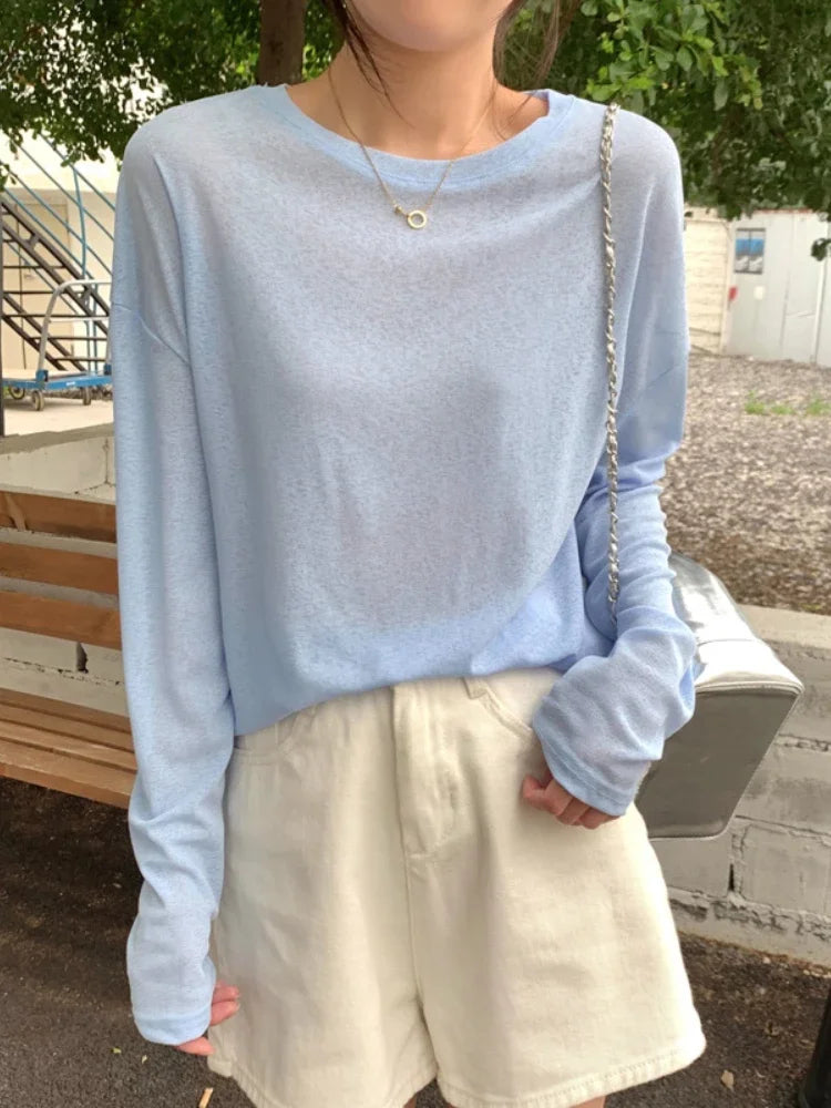 High Quality Plain T Shirt Sweater Women Elastic Basic T-shirts Female Casual Tops Long Sleeve Sexy Thin T-shirt