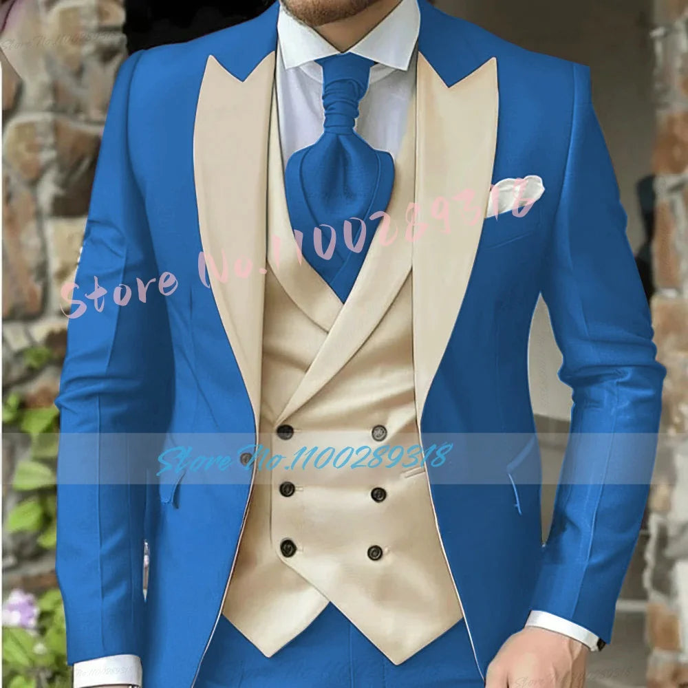 Classic Suits For Men Custom Made 3 Piece Jacket Vest Pants Set Formal Business Tuxedos