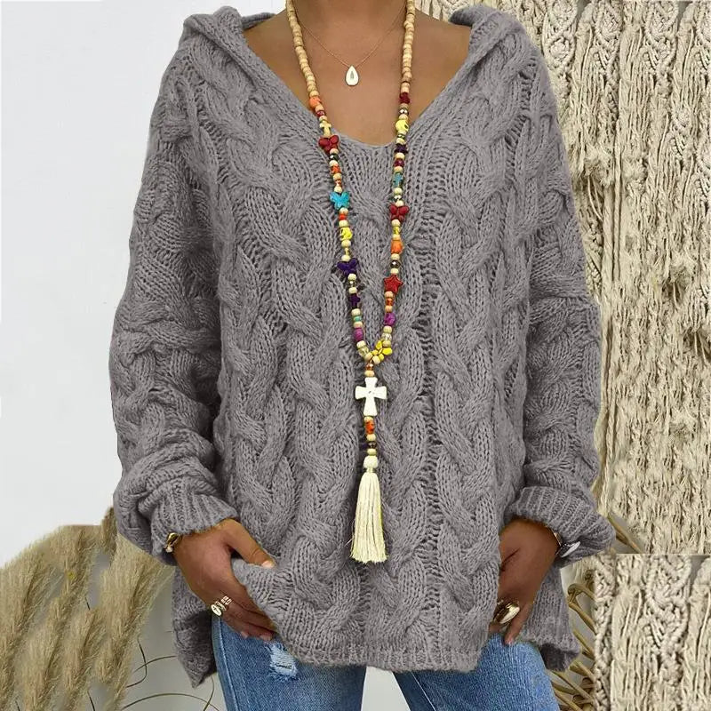 Women's Autumn Twist Knitted Sweater Casual Solid Hooded Pullovers Europe Style Jumpers Streetwear Women's Clothes