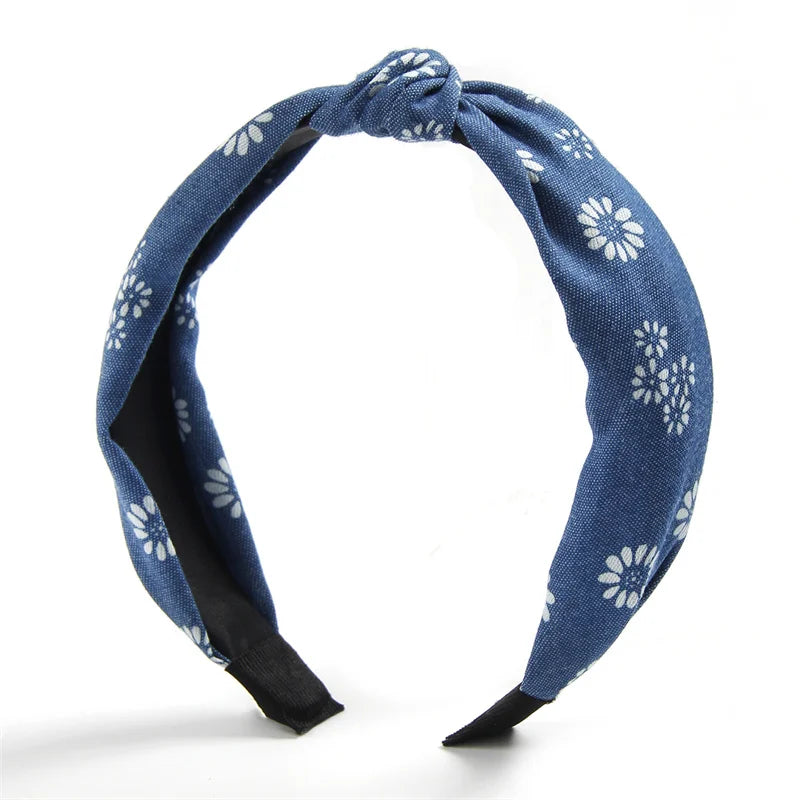 1/3pcs Knotted Print Denim Cloth Headband for Women Girls Face Wash Hair Hoop Simple Denim Headpiece