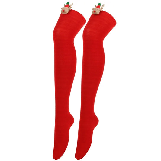 Cozy Winter Knit Sweater Reindeer Pattern thigh high socks