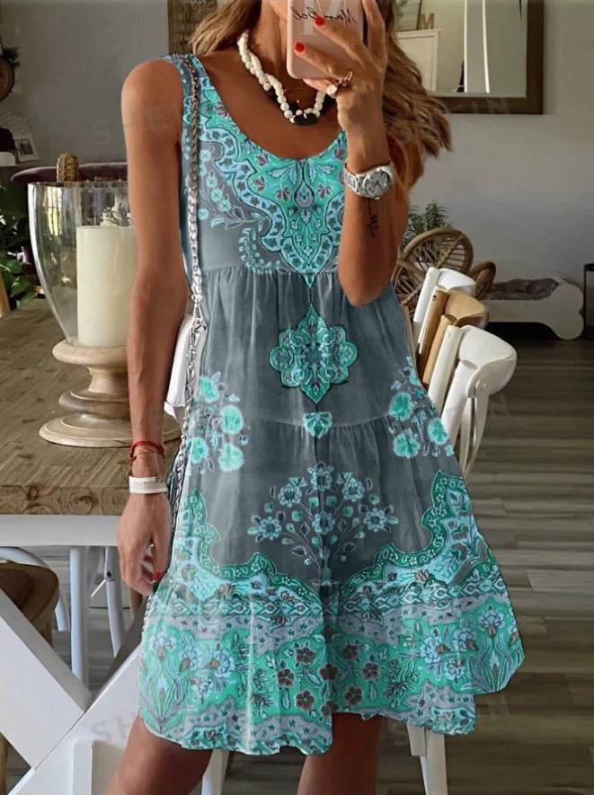 Europe and America Plus Size Women's Cross border Summer Fashion Printed Dress