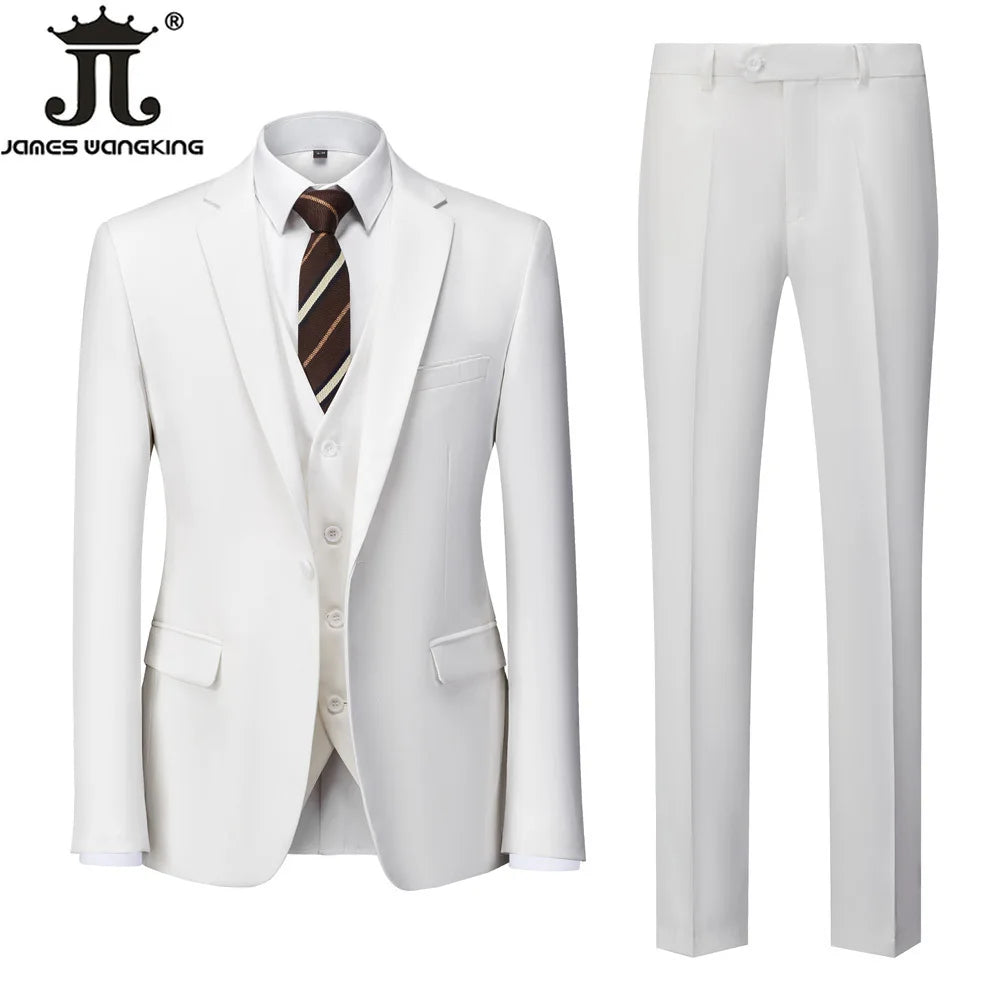 Jacket + Vest + Pants  Boutique Solid Color Men's Official Business Suit Bride's Wedding Dress Party Male Suit