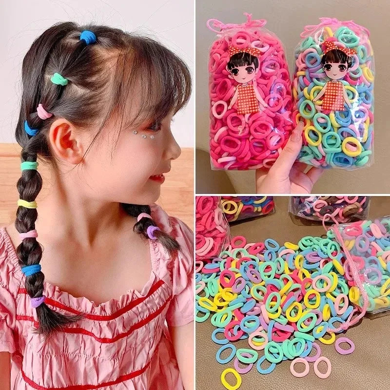 200PCS Women Colorful Nylon Elastic Hair Bands Ponytail Hold Small Hair Tie Rubber Bands Scrunchie Hair Accessories