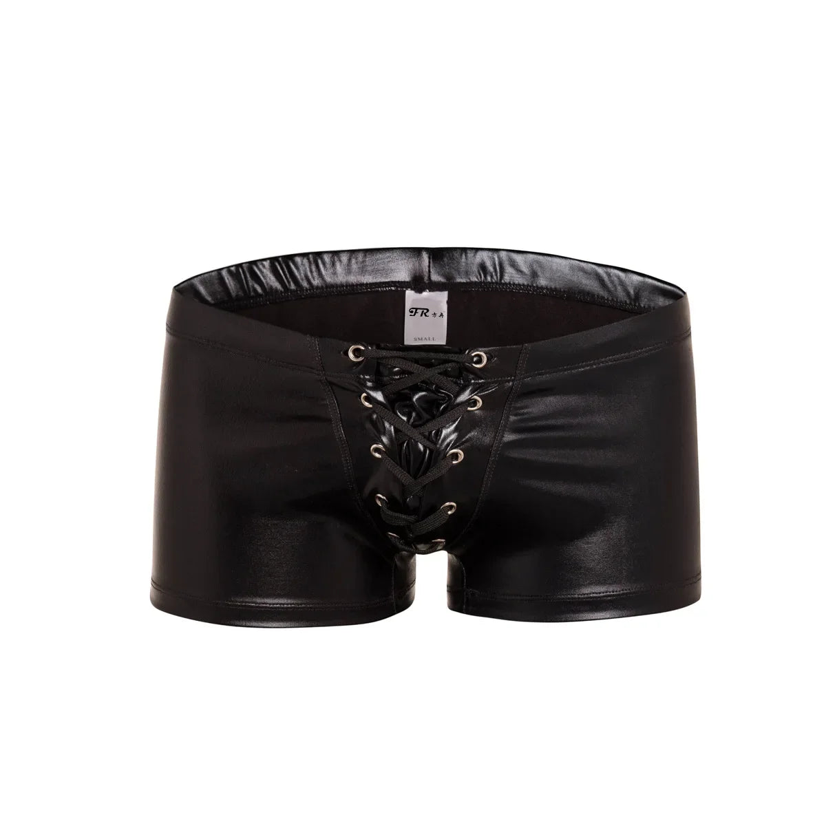 PU Leather Swimwear Mens Metallic Shiny Underpant Swim Boxers Beach Shorts Lace Up Underwear Bikinis Swimsuits Swimming Trunks