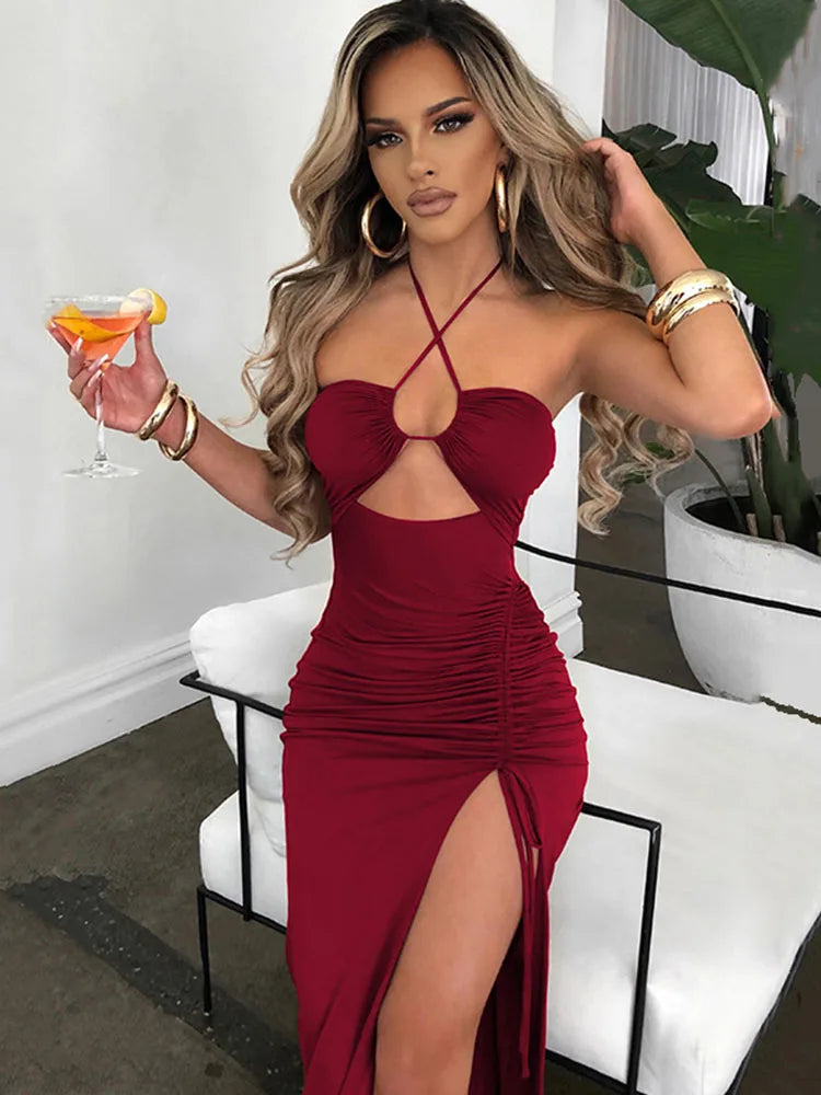 Sleeveless Sexy Female Midi Backless Dress Slim Night Club Party Women's Dress Bodycon