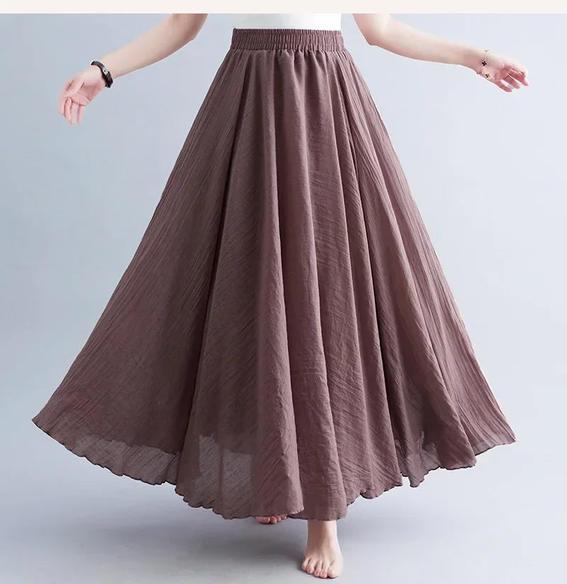 Cotton Linen Maxi  Casual Loose Long Skirt