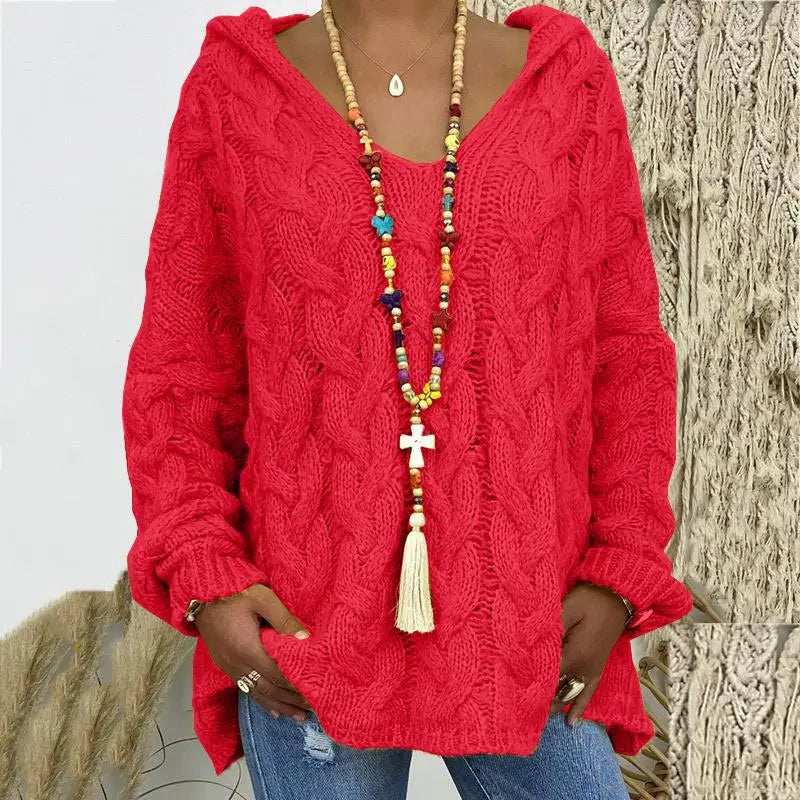 Women's Autumn Twist Knitted Sweater Casual Solid Hooded Pullovers Europe Style Jumpers Streetwear Women's Clothes