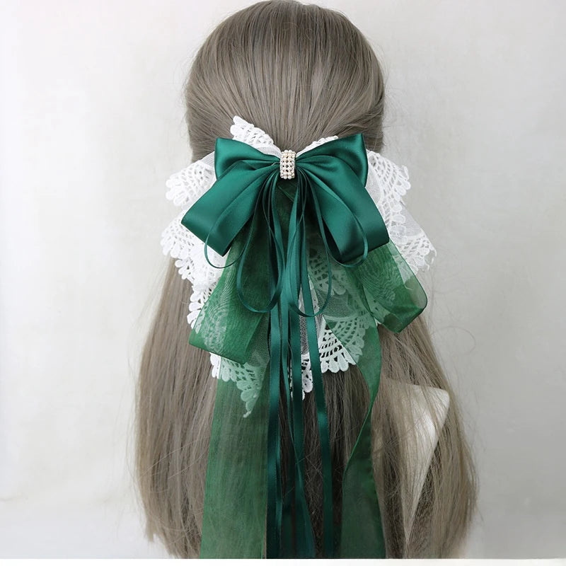 Ribbon Bow Headband With Hairpins Wide Hair Hoop Lace Ruffled Tassels Hair Bands Sweet Hair Accessories