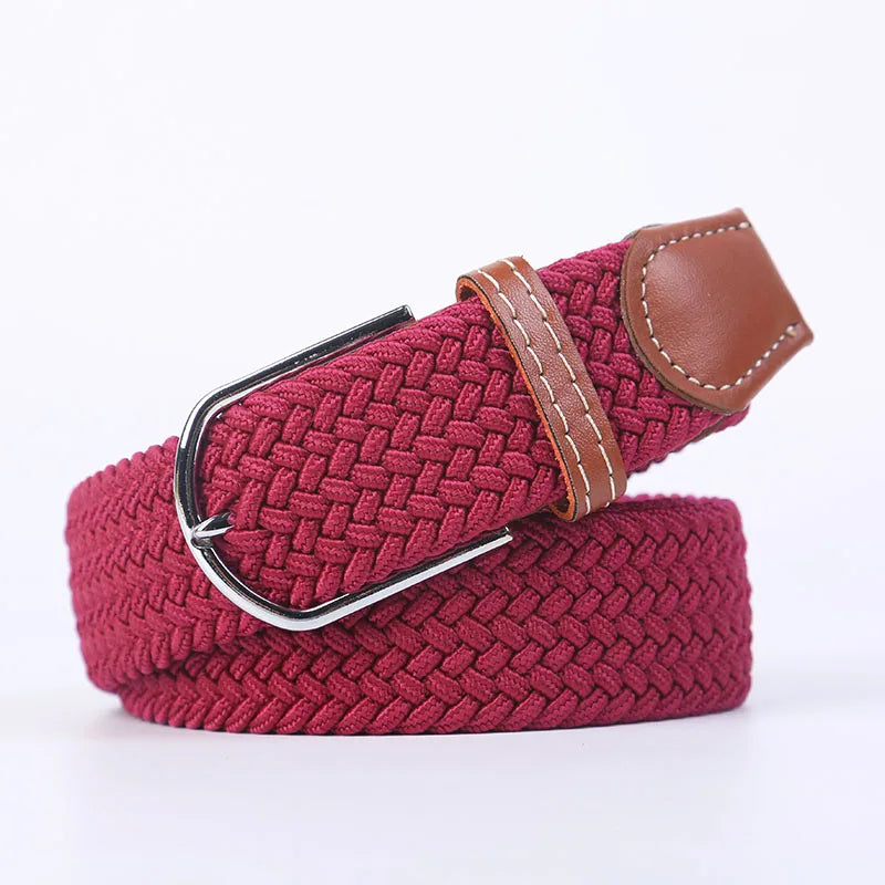 Casual Knitted Pin Buckle Belt Woven Canvas Elastic Expandable Braided Stretch Belts Women Jeans