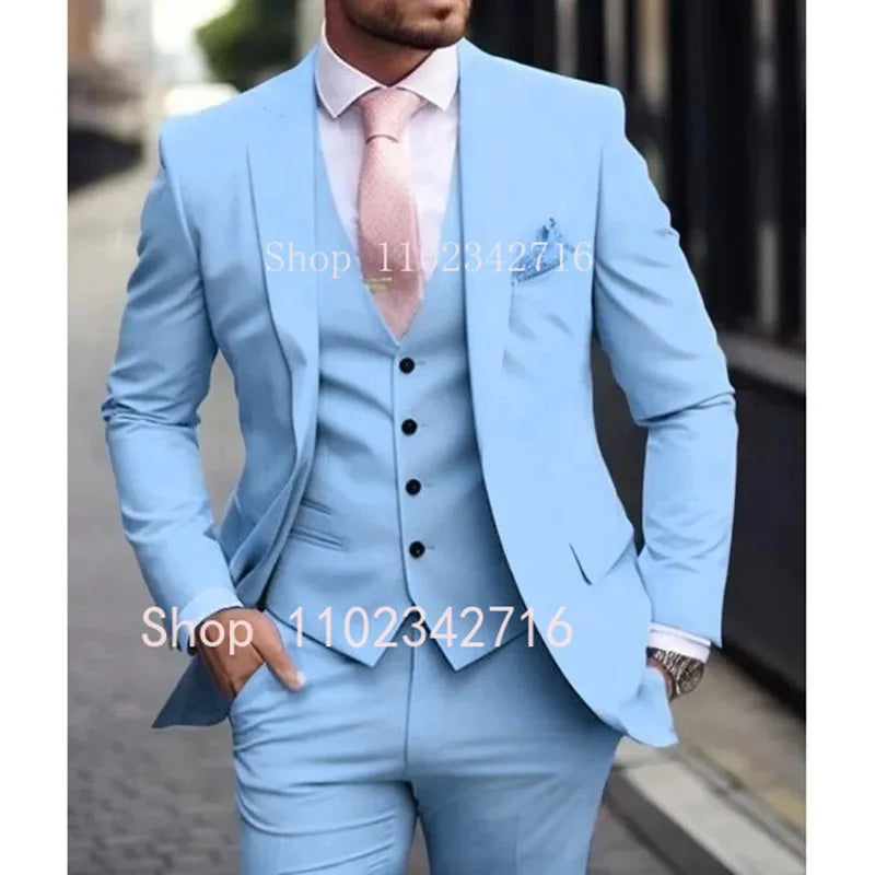 Luxury Men's Suits  Slim fit 3 Piece Jacket Pant With Vest Groom Wedding Tuxedo Formal Occasion