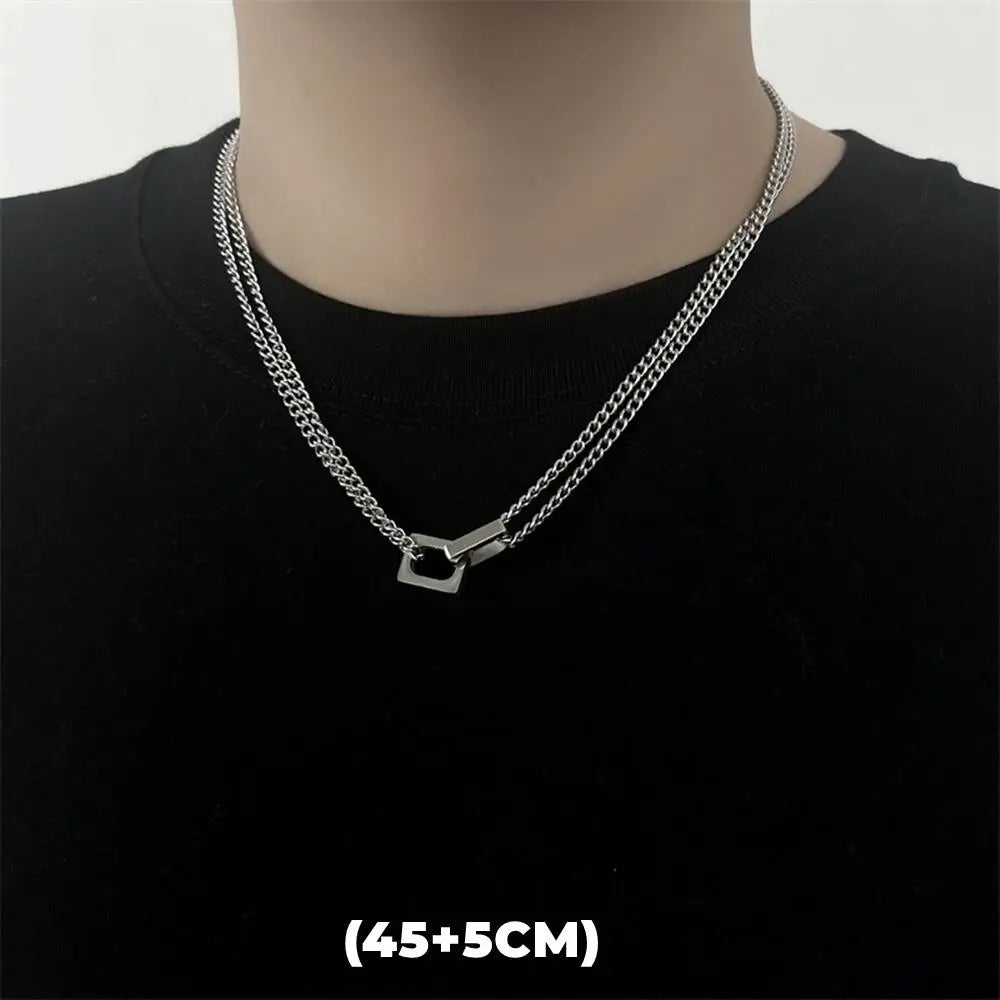Zircon Double Layer Necklace For Men Women Trend Charm Titanium Steel Pendant Chain Unisex Jewelry