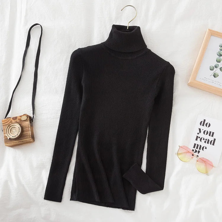 Women's Turtleneck Sweater Knitted Soft Pullovers cashmere Jumpers Basic Solid Soft Sweaters Women Autumn Winter Casual Top