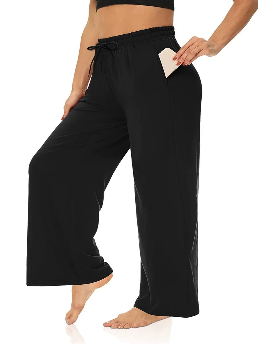 Women s Casual Loose Fit Wide Leg Pants with Elastic Waistband and Pockets